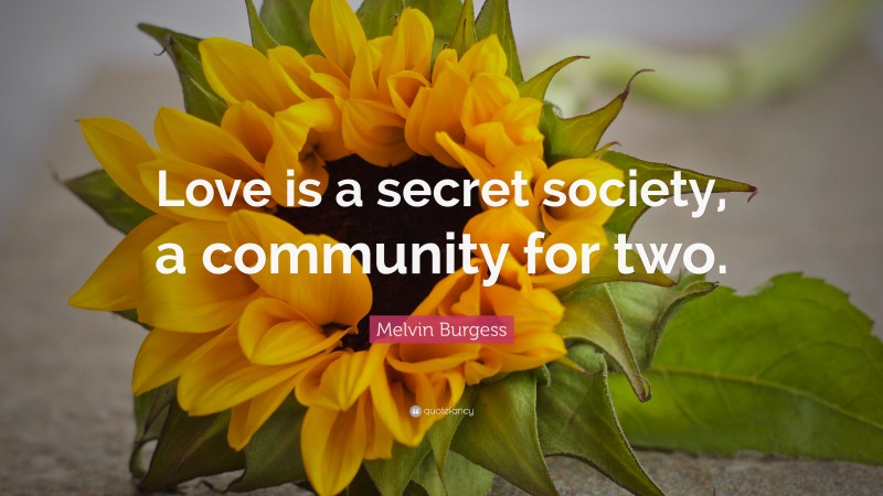 Melvin Burgess Quote: “Love is a secret society, a community for two.”