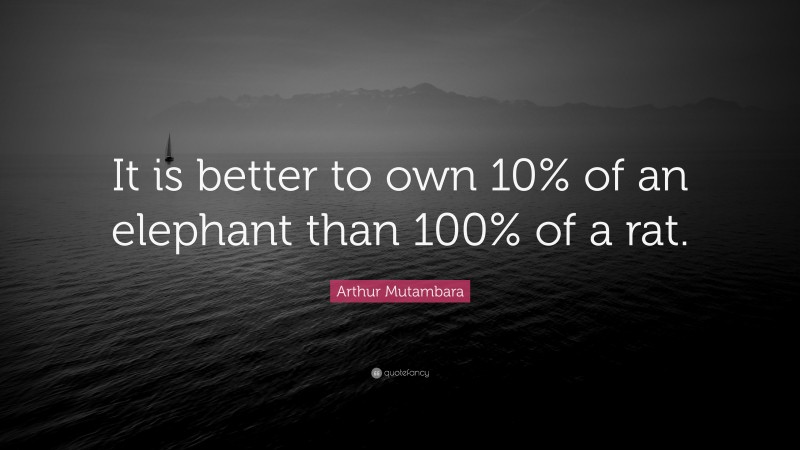 Arthur Mutambara Quote: “It is better to own 10% of an elephant than 100% of a rat.”