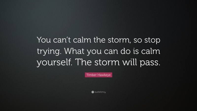Timber Hawkeye Quote: “You can’t calm the storm, so stop trying. What you can do is calm yourself. The storm will pass.”