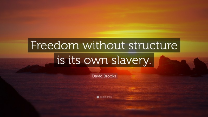 David Brooks Quote: “Freedom without structure is its own slavery.”