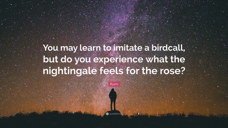 Rumi Quote: “You may learn to imitate a birdcall, but do you experience what the nightingale feels for the rose?”