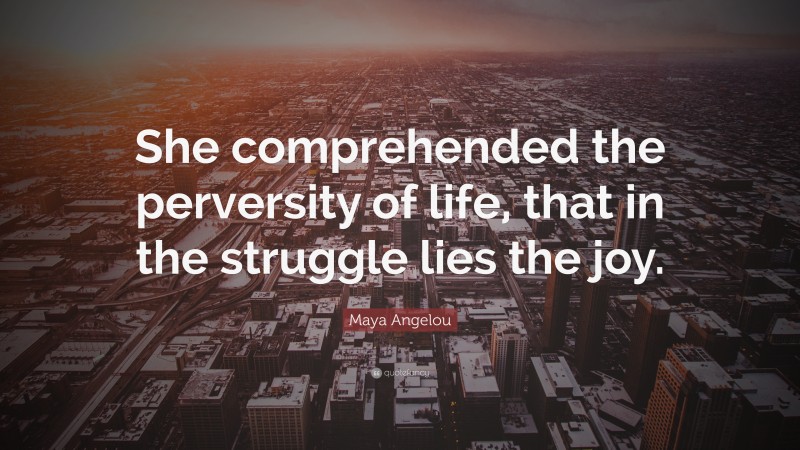 Maya Angelou Quote: “She comprehended the perversity of life, that in the struggle lies the joy.”
