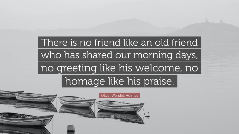 Oliver Wendell Holmes Quote: “There is no friend like an old friend who has shared our morning days, no greeting like his welcome, no homage like his praise.”
