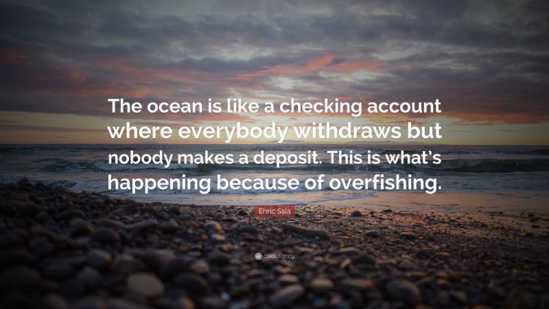 Enric Sala Quote: “The ocean is like a checking account where everybody withdraws but nobody makes a deposit. This is what’s happening because of overfishing.”