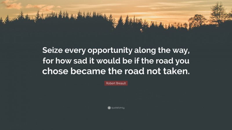 Robert Breault Quote: “Seize every opportunity along the way, for how sad it would be if the road you chose became the road not taken.”