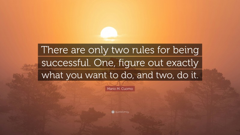 Mario M. Cuomo Quote: “There are only two rules for being successful. One, figure out exactly what you want to do, and two, do it.”
