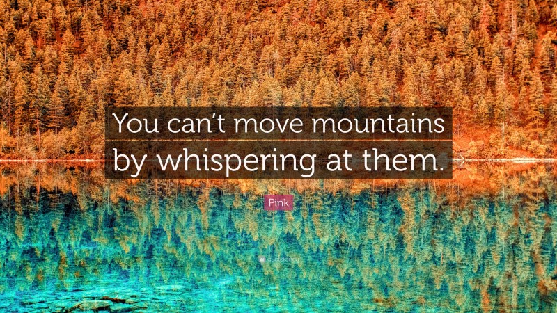 Pink Quote: “You can’t move mountains by whispering at them.”