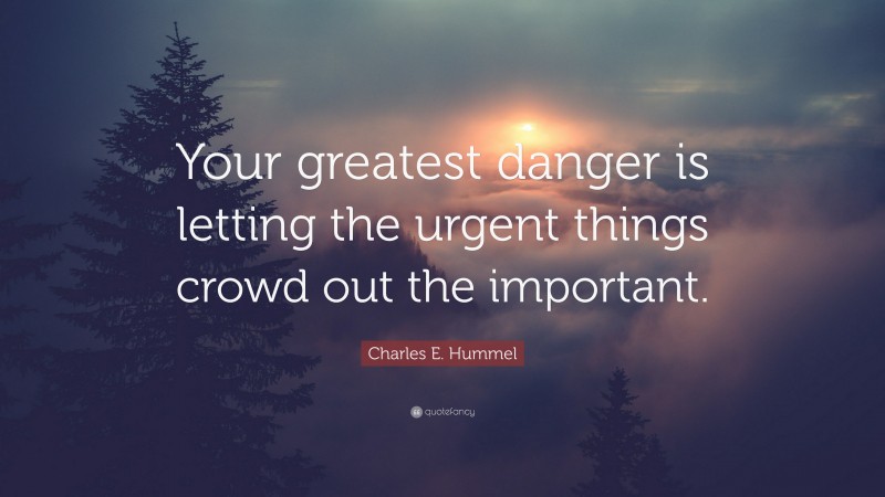 Charles E. Hummel Quote: “Your greatest danger is letting the urgent things crowd out the important.”