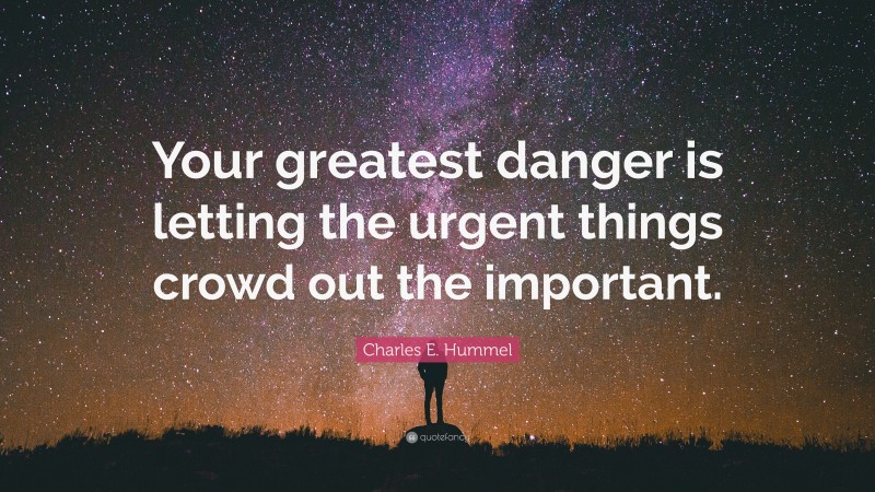 Charles E. Hummel Quote: “Your greatest danger is letting the urgent things crowd out the important.”