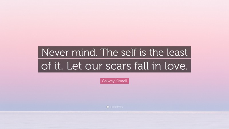 Galway Kinnell Quote: “Never mind. The self is the least of it. Let our scars fall in love.”