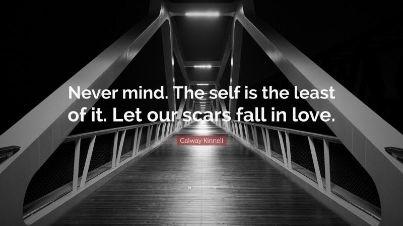 Galway Kinnell Quote: “Never mind. The self is the least of it. Let our scars fall in love.”