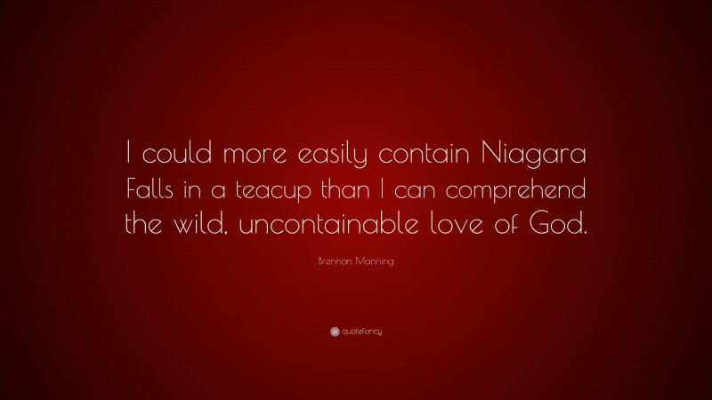 Brennan Manning Quote: “I could more easily contain Niagara Falls in a teacup than I can comprehend the wild, uncontainable love of God.”