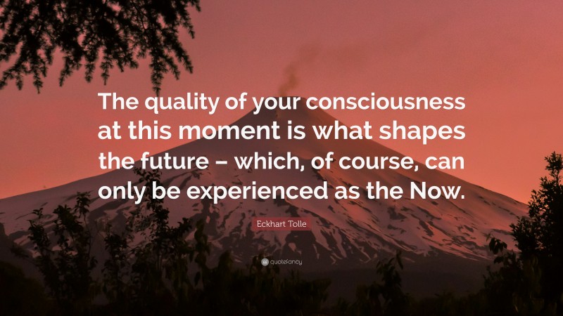 Eckhart Tolle Quote: “The quality of your consciousness at this moment is what shapes the future – which, of course, can only be experienced as the Now.”