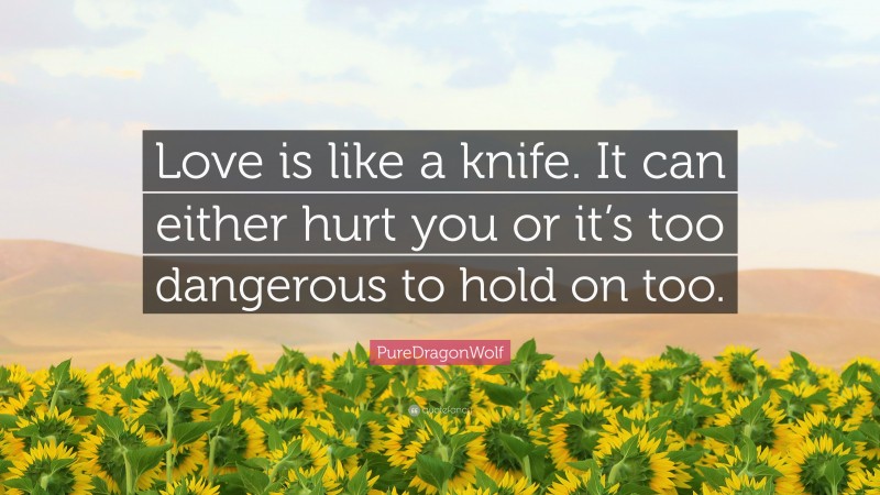 PureDragonWolf Quote: “Love is like a knife. It can either hurt you or it’s too dangerous to hold on too.”