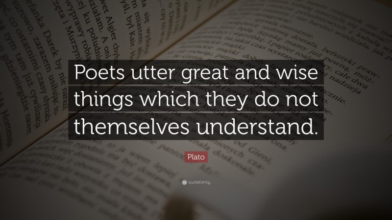 Plato Quote: “Poets utter great and wise things which they do not themselves understand.”