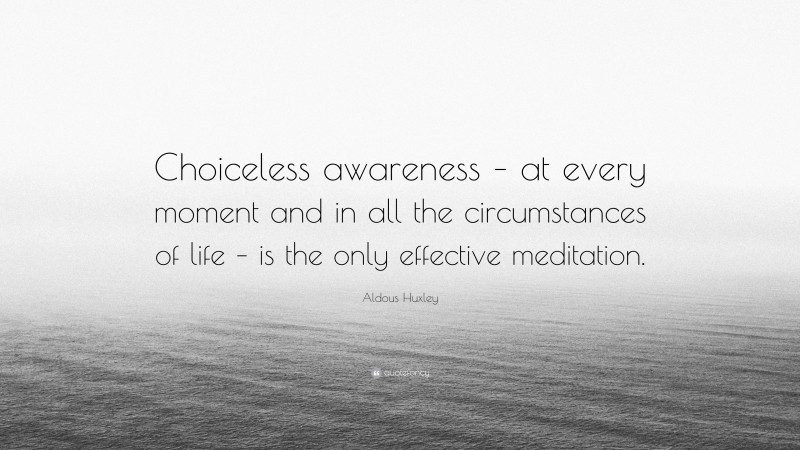Aldous Huxley Quote: “Choiceless awareness – at every moment and in all the circumstances of life – is the only effective meditation.”