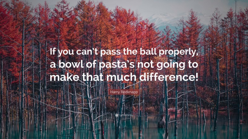 Harry Redknapp Quote: “If you can’t pass the ball properly, a bowl of pasta’s not going to make that much difference!”