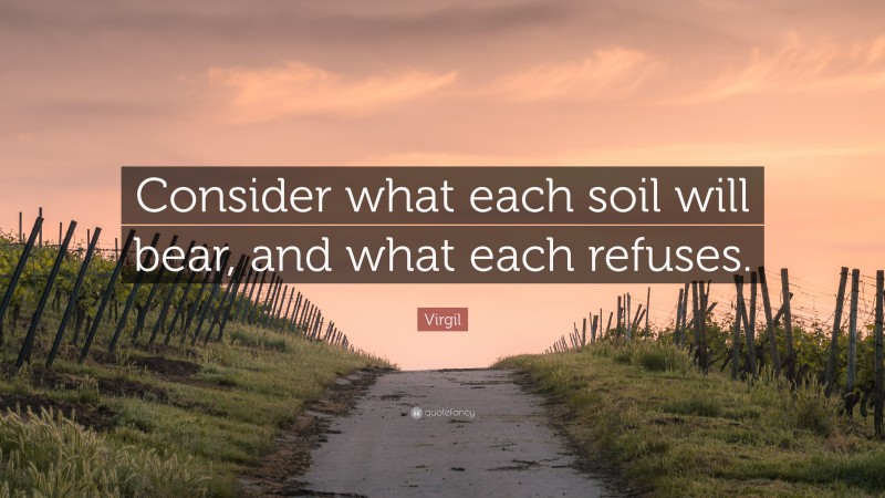 Virgil Quote: “Consider what each soil will bear, and what each refuses.”