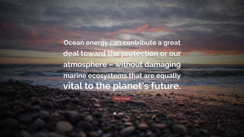 Fred Krupp Quote: “Ocean energy can contribute a great deal toward the protection or our atmosphere – without damaging marine ecosystems that are equally vital to the planet’s future.”