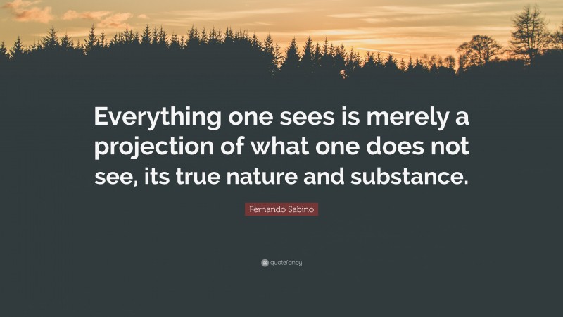 Fernando Sabino Quote: “Everything one sees is merely a projection of what one does not see, its true nature and substance.”