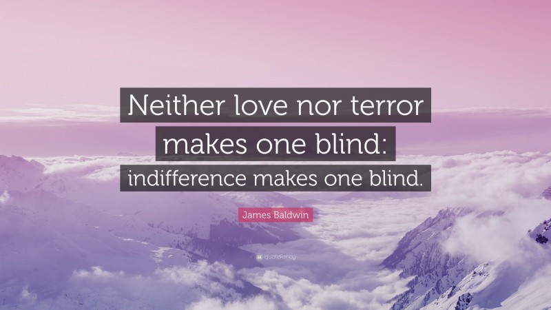 James Baldwin Quote: “Neither love nor terror makes one blind: indifference makes one blind.”