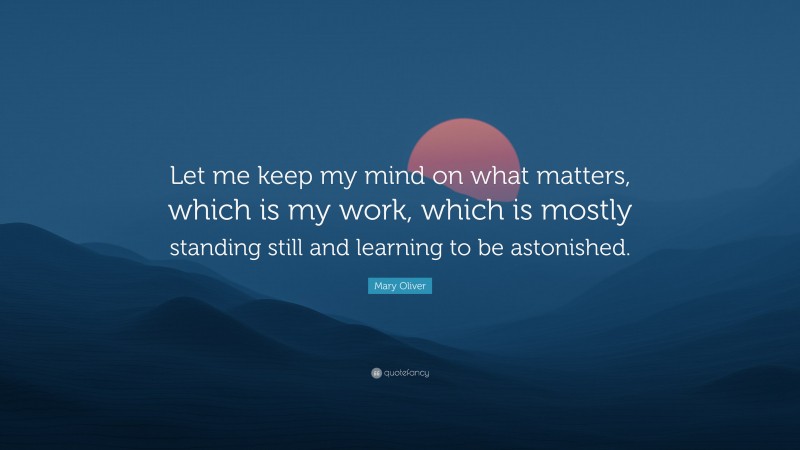 Mary Oliver Quote: “Let me keep my mind on what matters, which is my work, which is mostly standing still and learning to be astonished.”