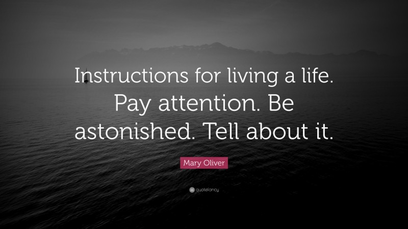 Mary Oliver Quote: “Instructions for living a life. Pay attention. Be astonished. Tell about it.”