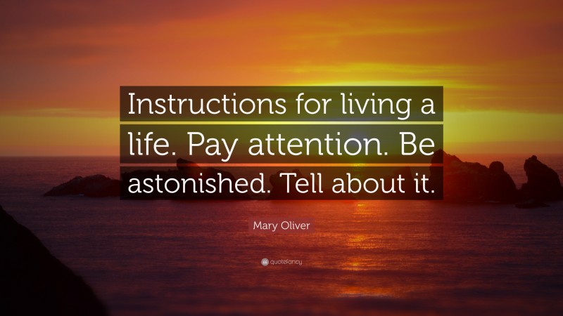 Mary Oliver Quote: “Instructions for living a life. Pay attention. Be astonished. Tell about it.”