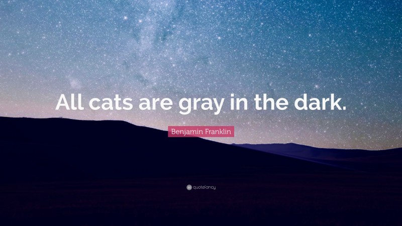 Benjamin Franklin Quote: “All cats are gray in the dark.”