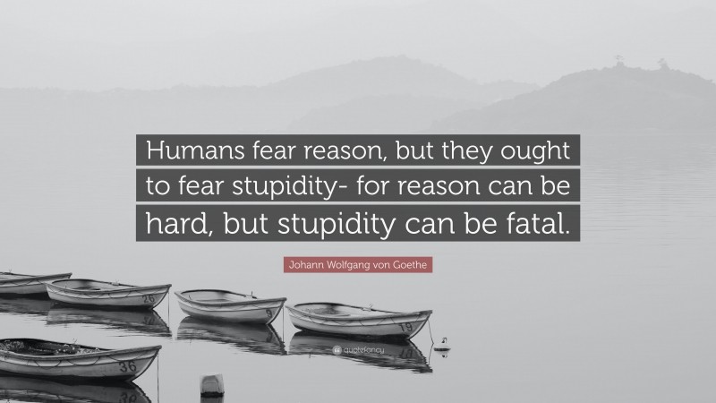 Johann Wolfgang von Goethe Quote: “Humans fear reason, but they ought to fear stupidity- for reason can be hard, but stupidity can be fatal.”