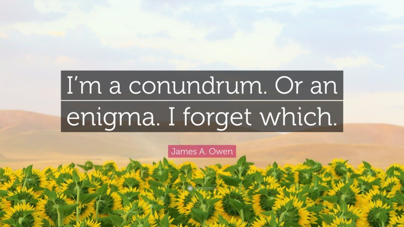James A. Owen Quote: “I’m a conundrum. Or an enigma. I forget which.”