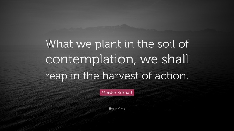 Meister Eckhart Quote: “What we plant in the soil of contemplation, we shall reap in the harvest of action.”
