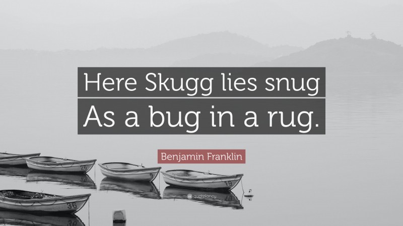 Benjamin Franklin Quote: “Here Skugg lies snug As a bug in a rug.”