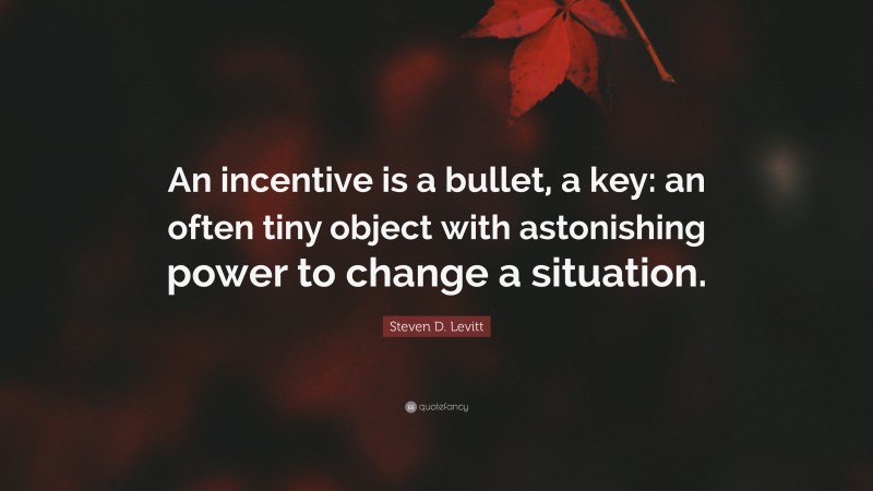 Steven D. Levitt Quote: “An incentive is a bullet, a key: an often tiny object with astonishing power to change a situation.”