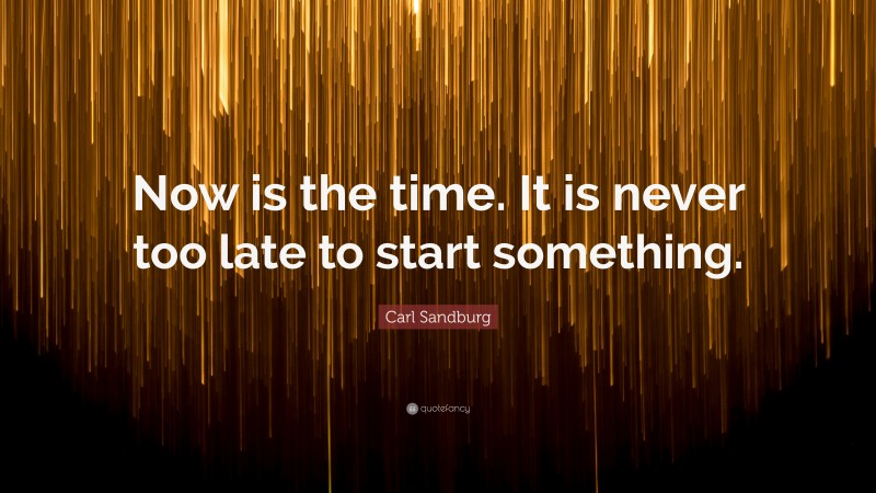 Carl Sandburg Quote: “Now is the time. It is never too late to start something.”