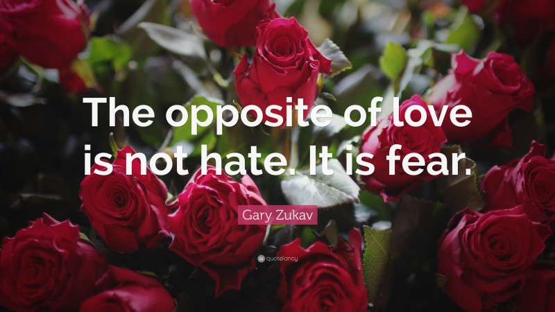 Gary Zukav Quote: “The opposite of love is not hate. It is fear.”
