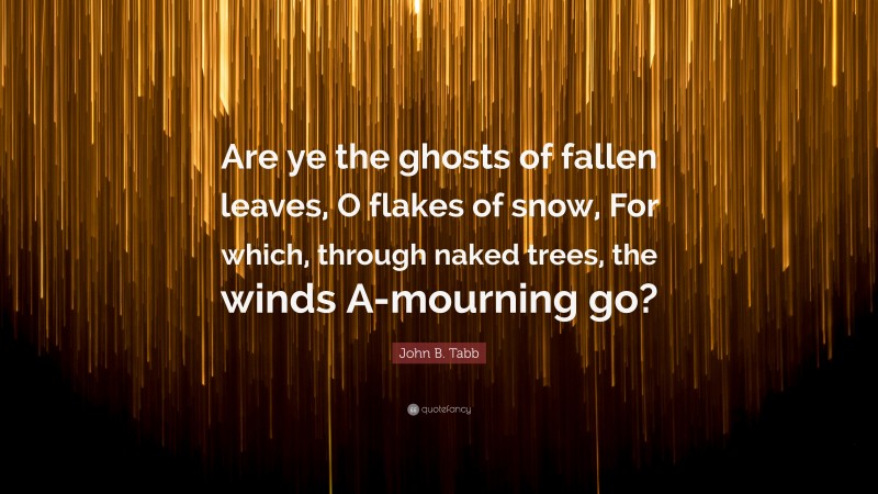 John B. Tabb Quote: “Are ye the ghosts of fallen leaves, O flakes of snow, For which, through naked trees, the winds A-mourning go?”