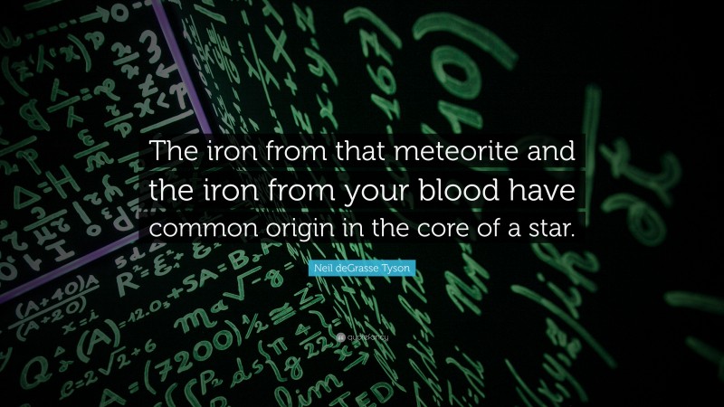 Neil deGrasse Tyson Quote: “The iron from that meteorite and the iron from your blood have common origin in the core of a star.”