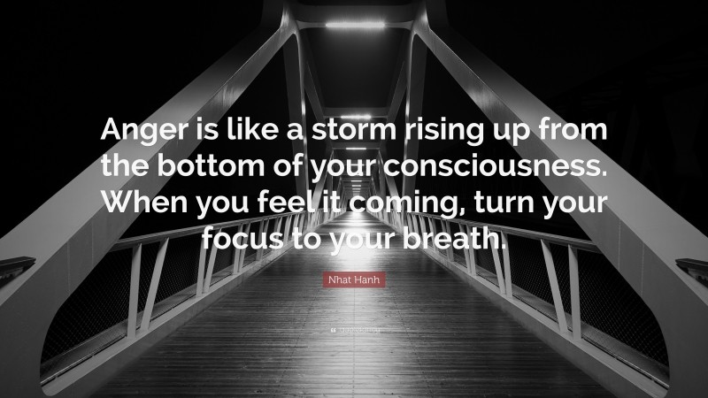 Nhat Hanh Quote: “Anger is like a storm rising up from the bottom of your consciousness. When you feel it coming, turn your focus to your breath.”