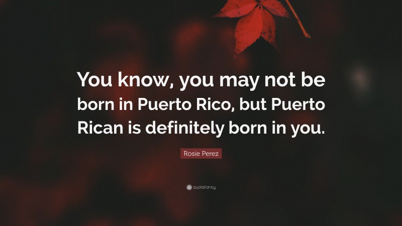 Rosie Perez Quote: “You know, you may not be born in Puerto Rico, but Puerto Rican is definitely born in you.”