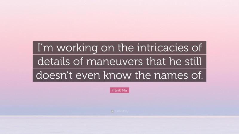 Frank Mir Quote: “I’m working on the intricacies of details of maneuvers that he still doesn’t even know the names of.”