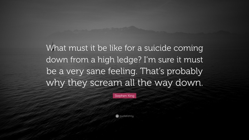Stephen King Quote: “What must it be like for a suicide coming down from a high ledge? I’m sure it must be a very sane feeling. That’s probably why they scream all the way down.”