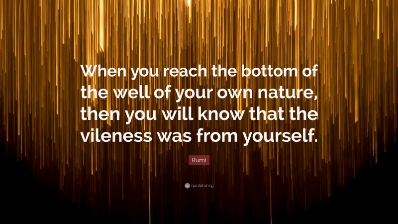 Rumi Quote: “When you reach the bottom of the well of your own nature, then you will know that the vileness was from yourself.”