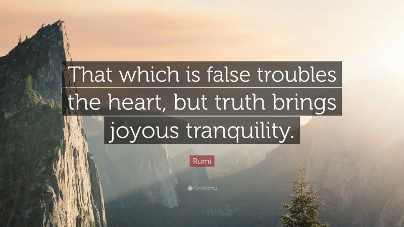 Rumi Quote: “That which is false troubles the heart, but truth brings joyous tranquility.”