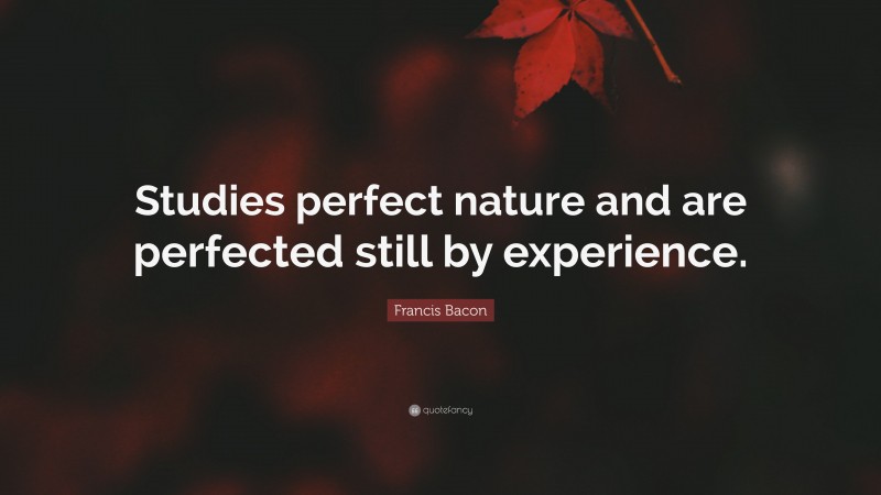 Francis Bacon Quote: “Studies perfect nature and are perfected still by experience.”