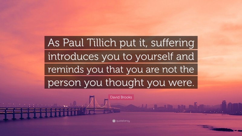 David Brooks Quote: “As Paul Tillich put it, suffering introduces you to yourself and reminds you that you are not the person you thought you were.”