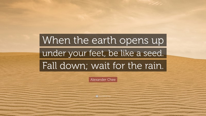 Alexander Chee Quote: “When the earth opens up under your feet, be like a seed. Fall down; wait for the rain.”