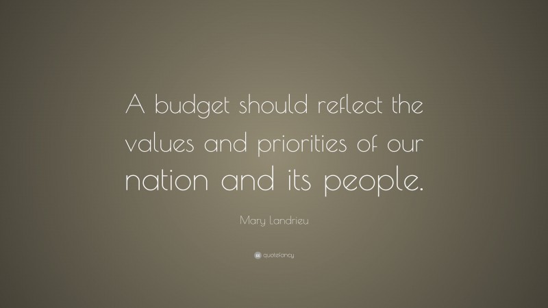 Mary Landrieu Quote: “A budget should reflect the values and priorities of our nation and its people.”