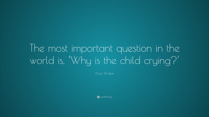 Alice Walker Quote: “The most important question in the world is, ‘Why is the child crying?’”