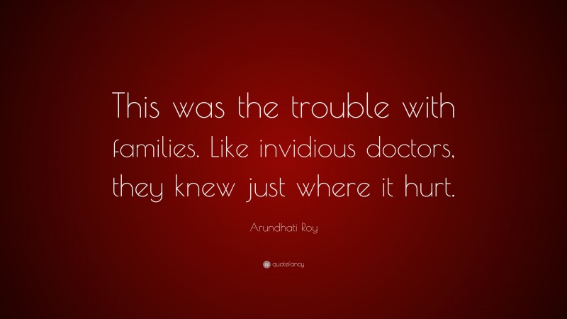 Arundhati Roy Quote: “This was the trouble with families. Like invidious doctors, they knew just where it hurt.”